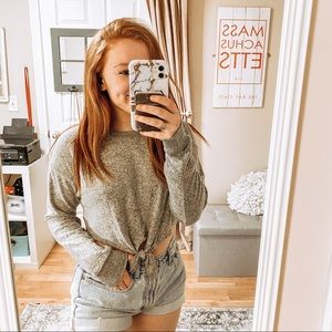 UO NWT Gray Fuzzy Cropped Slouchy Top